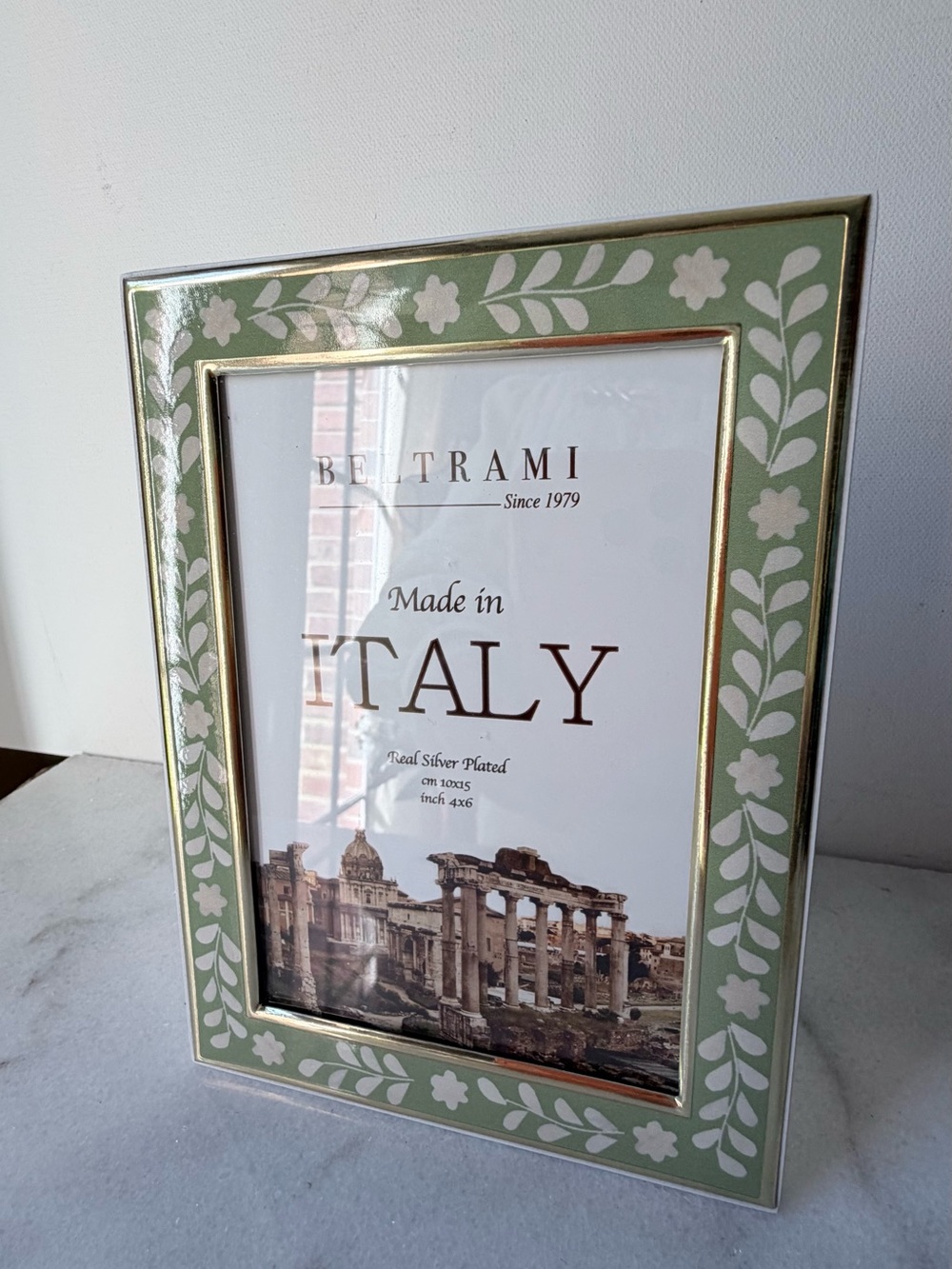 Green Floral Picture Frame - Made in Italy 4”x6” photo - Picture 4 of 9